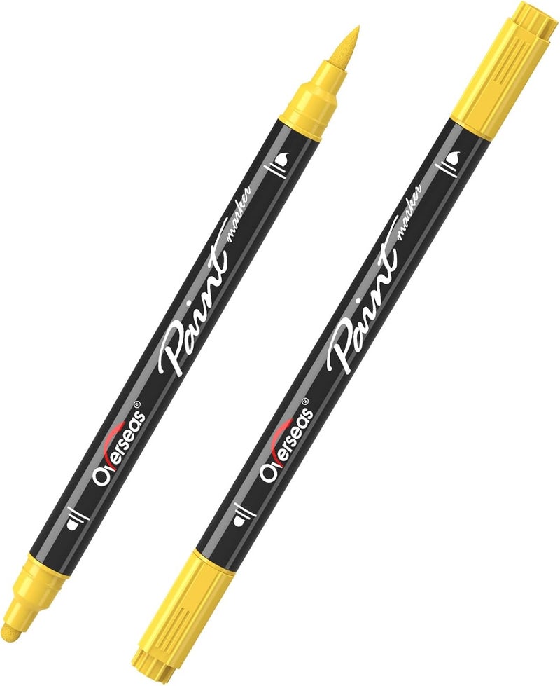 Overseas Yellow Acrylic Paint Markers, 2 Pack Dual Tip Paint Pens Acrylic Markers with Dot and Brush Tip, Coloring Marker for Wood, Rock, Canvas, Glass, Metal, Plastic, Fabric, School Supplies - Image 1